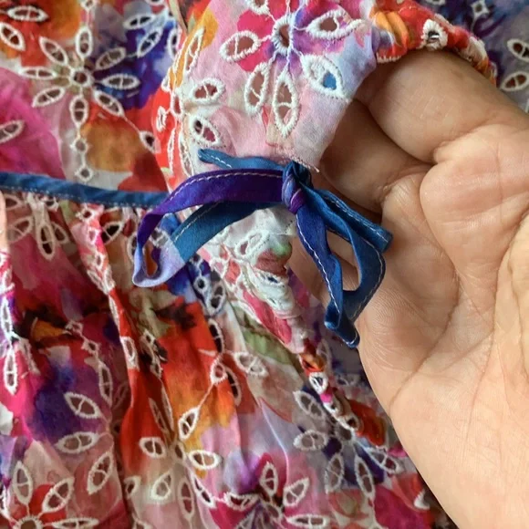 JOHNNY WAS SUMMER DAYS EYELET TIERED MIDI DRESS 
Multi color size large - Picture 4 of 9